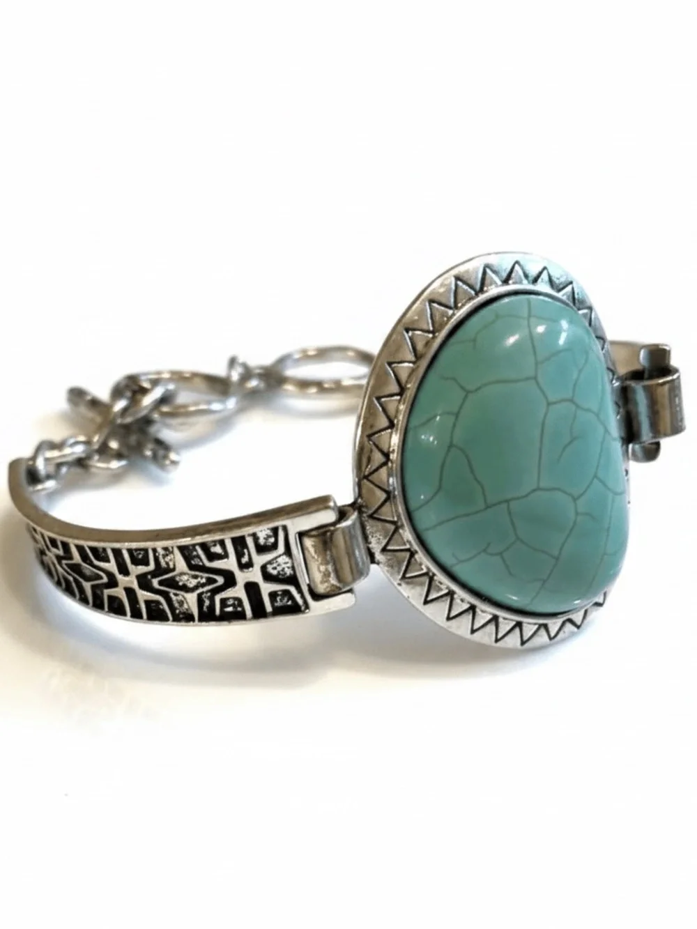 Womens Stainless Steel Silver Bracelet with Turquoise Stone Design